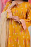 LAD-02588 | Yellow & Multicolor | Casual Plus 3 Piece Suit  | Cotton Emboss Print