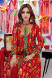 LBD-02534 | Red & Gold | Casual plus 3 Piece Suit  | Cotton Gold Print Lawn