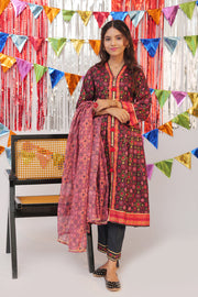 GBD-02557 | Black & Multicolor | Casual Plus 3 Piece Suit  | Cotton Gold Print Lawn