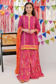 GBD-02556 | Shocking Pink & Multicolor | Casual Plus 3 Piece Suit  | Cotton Gold Print Lawn