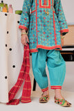 KBD-02553 | Turquoise Green & Multicolor | Casual Plus 3 Piece Suit | Cotton Gold Printed Lawn