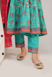 KBD-02552 | Turquoise Green & Multicolor | Casual Plus 3 Piece Suit | Cotton Gold Printed Lawn