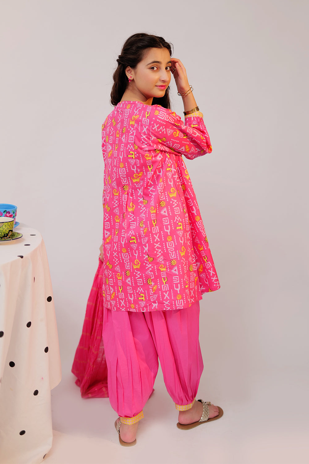 GAD-02520 | Pink & Multicolor | Casual 3 Piece Suit | Cotton Cambric