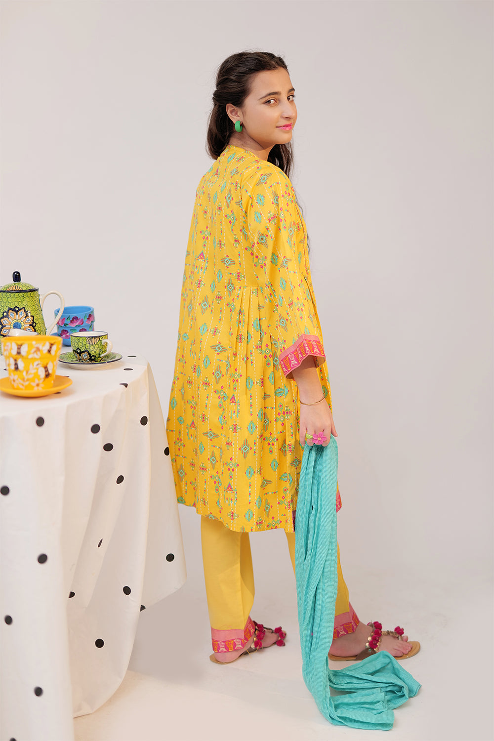 GAD-02517 | Yellow & Multicolor | Casual 3 Piece Suit   | Cotton Cambric