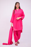 GAD-02736 | Shocking Pink | Casual 3 Piece Suit | Cotton Self Dobby