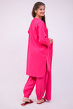 GAD-02736 | Shocking Pink | Casual 3 Piece Suit | Cotton Self Dobby