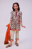 KAD-02785 | Fawn & Multicolor | Casual 3 Piece Suit | Cotton Lawn Printed