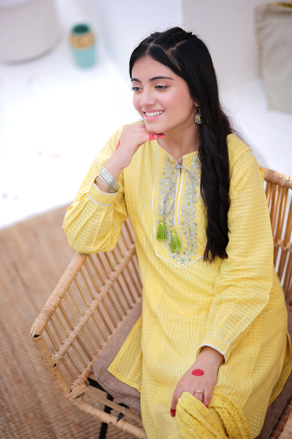GBD-02246 | Yellow & Silver | Casual 3 Piece Suit | Cotton Dobby Lurex
