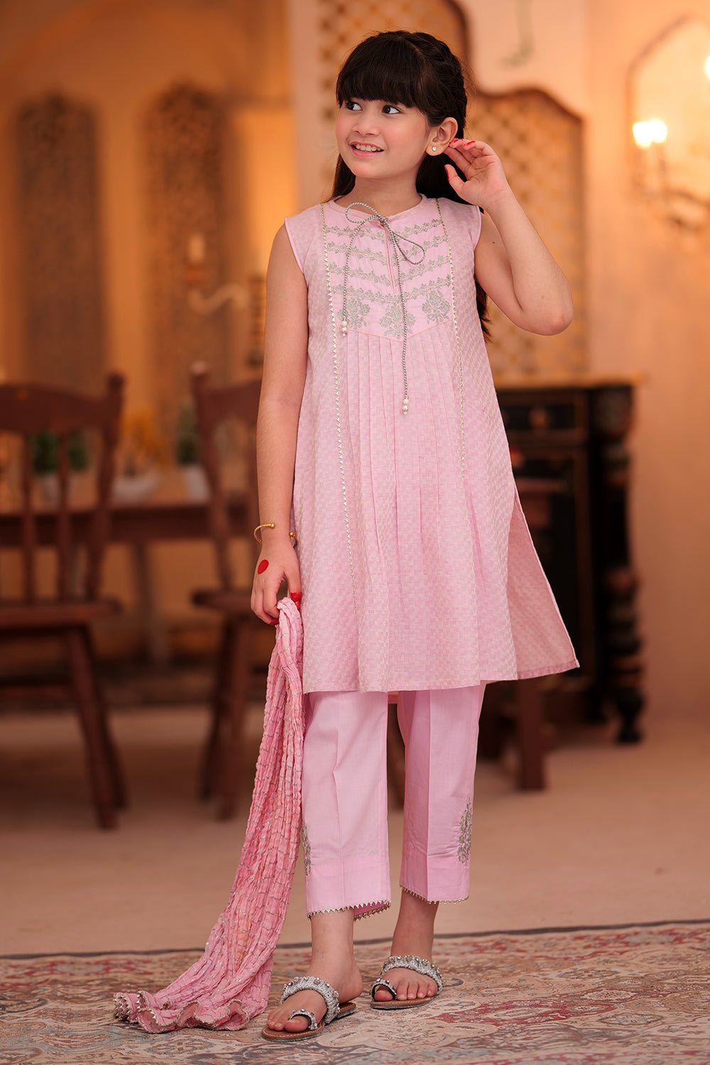 KBD-02234 | Pink & Silver | Casual 3 Piece Suit | Cotton Jacquard Lurex