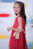 KDD-02407 | Red & Golden | Formal 3 Piece Suit | Banarsi Jamavar Fabric