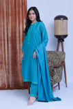 LAD-02513 | Turquoise Blue | Casual 3 Piece Suit  | Cotton Karandi Dobby