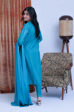 LAD-02513 | Turquoise Blue | Casual 3 Piece Suit  | Cotton Karandi Dobby