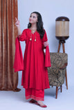 GBD-02823 | Red & Gold | Casual Plus 3 Piece Suit | Viscose Self Dobby