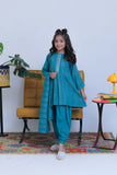 KAD-02829 | Turquoise Green & Silver | Casual 3 Piece Suit | Karandi Fabric Dobby Jacquard