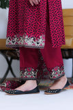 LAD-02548 | Shocking Pink & Black | Casual 3 Piece Suit  | Cotton Khaddar Printed