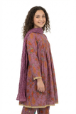 Girls formal clothes | Purple & Multicolor | Formal 3 Piece Suit  | Cotton Shamray | GDD-03138