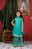 KDD-03020 | Turquoise Green & Multicolor | Formal 3 Piece Suit | Viscose Raw Silk