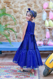 KDD-03097 | Navy Blue & Gold | Formal 3 Piece Suit | Viscose Chambray Katan