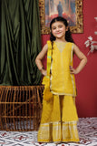 Kids formal clothes | Mustard & Gold | Formal 3 Piece Suit | Fancy Yarn Cotton Silk | KDD-03054