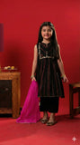Kids Eid Dress | Black & Multicolor | Casual Plus 3 Piece Suit | Cotton Dobby | KBD-03314