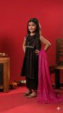 Kids Eid Dress | Black & Multicolor | Casual Plus 3 Piece Suit | Cotton Dobby | KBD-03314