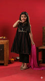Kids Eid Dress | Black & Multicolor | Casual Plus 3 Piece Suit | Cotton Dobby | KBD-03314