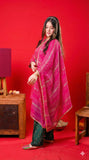 Girls formal clothes | Shocking Pink & T.Green | Formal 3 Piece Suit  | Viscose Raw Silk | GDD-03295