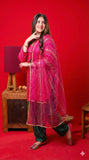 Girls formal clothes | Shocking Pink & T.Green | Formal 3 Piece Suit  | Viscose Raw Silk | GDD-03295