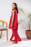 Kids Eid Dress | Red | Casual Plus 3 Piece Suit | Cotton Glitter Printed | KBD-03389