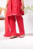 Kids Eid Dress | Red | Casual Plus 3 Piece Suit | Cotton Glitter Printed | KBD-03389