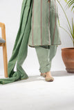 Women Eid Dress | Sea Green & Multicolor | Casual Plus 3 Piece Suit | Cotton Dobby Gold | LBD-03404