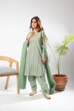 Women Eid Dress | Sea Green & Multicolor | Casual Plus 3 Piece Suit | Cotton Dobby Gold | LBD-03404