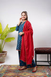 Girls formal clothes | Blue & Gold  | Formal 3 Piece Suit  | Viscose Chambray Katan | GDD-03254