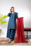 Girls formal clothes | Blue & Gold  | Formal 3 Piece Suit  | Viscose Chambray Katan | GDD-03254