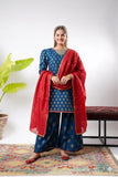 Girls formal clothes | Blue & Gold  | Formal 3 Piece Suit  | Viscose Chambray Katan | GDD-03254