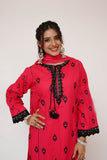 Women Casual Dress | Shocking Pink & Gold | Casual 3 Piece Suit | Cotton Plain Embroidery | LAD-03417
