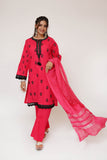 Women Casual Dress | Shocking Pink & Gold | Casual 3 Piece Suit | Cotton Plain Embroidery | LAD-03417