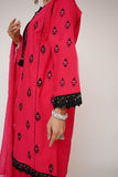 Women Casual Dress | Shocking Pink & Gold | Casual 3 Piece Suit | Cotton Plain Embroidery | LAD-03417