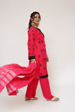 Women Casual Dress | Shocking Pink & Gold | Casual 3 Piece Suit | Cotton Plain Embroidery | LAD-03417