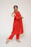 Girls Eid Dress | Red & MultiColor | Casual Plus 3 Piece Suit  |  Cotton Dobby Fancy | GBD-03500