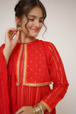 Girls Eid Dress | Red & MultiColor | Casual Plus 3 Piece Suit  |  Cotton Dobby Fancy | GBD-03500