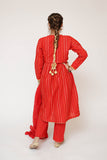 Girls Eid Dress | Red & MultiColor | Casual Plus 3 Piece Suit  |  Cotton Dobby Fancy | GBD-03500