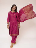 Women Eid Dress | Magenta & Gold | Casual Plus 3 Piece Suit | Cotton Plain with Banarsi Borders | LBD-03453
