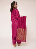 Women Eid Dress | Magenta & Gold | Casual Plus 3 Piece Suit | Cotton Plain with Banarsi Borders | LBD-03453