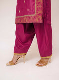 Women Eid Dress | Magenta & Gold | Casual Plus 3 Piece Suit | Cotton Plain with Banarsi Borders | LBD-03453