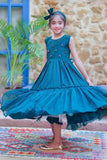 Kids Formal dress | Turquoise Blue | Formal 3 Piece suit | Viscose Chambray Katan | KDD-03547