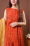 Girls formal clothes | Rust & Gold | Formal 3 Piece Suit  | Viscose Raw-Silk | GDD-03255