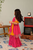 KDD-02947 | Shocking Pink & Gold | Formal 3 Piece Suit | Viscose Raw Silk