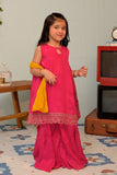 KDD-02947 | Shocking Pink & Gold | Formal 3 Piece Suit | Viscose Raw Silk