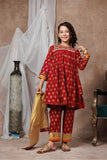 KDD-03016 | Maroon & Gold | Formal 3 Piece Suit | Viscose Chambray Silk
